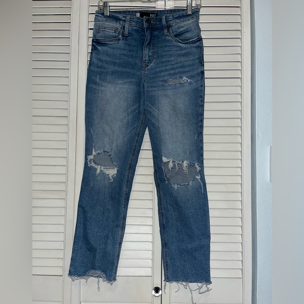 KUT From The Kloth • Blue Rachael Fab Ab Distressed Mom Jeans • Size 2